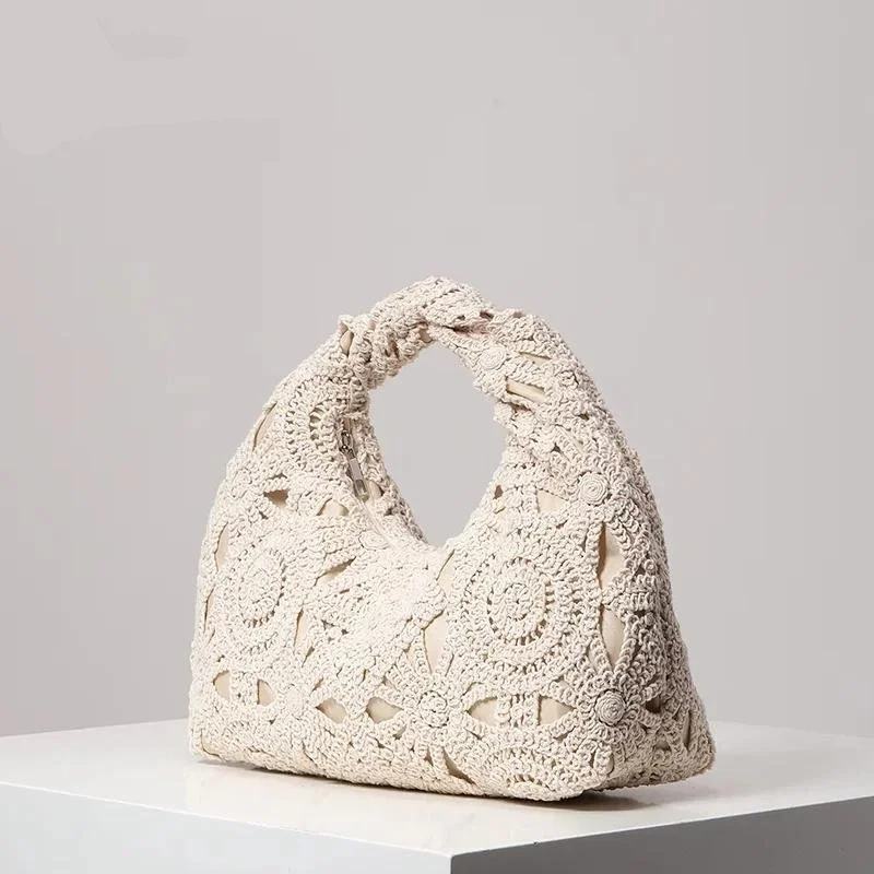 Boho Wicker Beach Tote Bag for Women – Handmade Woven Vacation Purse