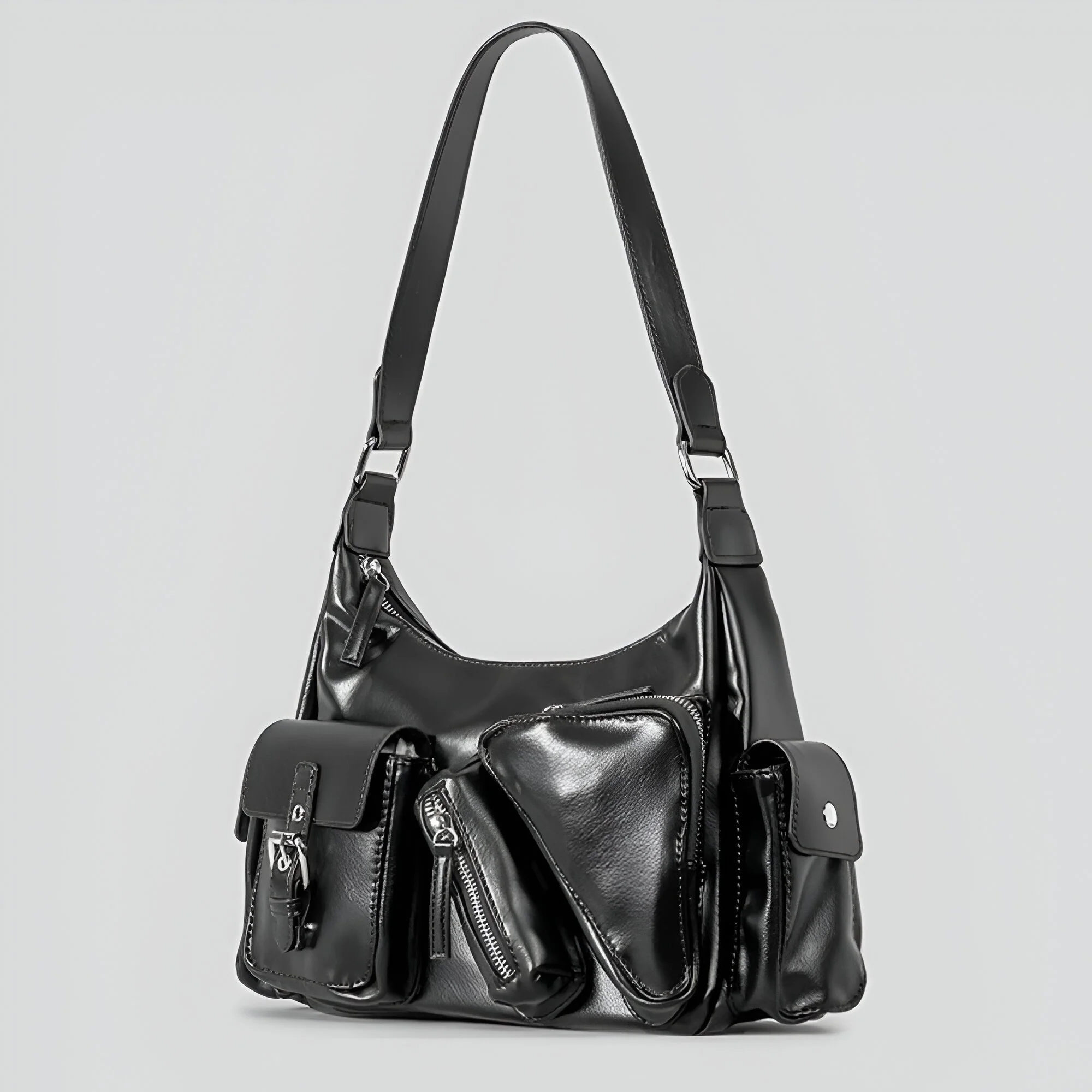 Vintage PU Shoulder Motorcycle Bag with Multi Pockets – Retro Underarm Tote