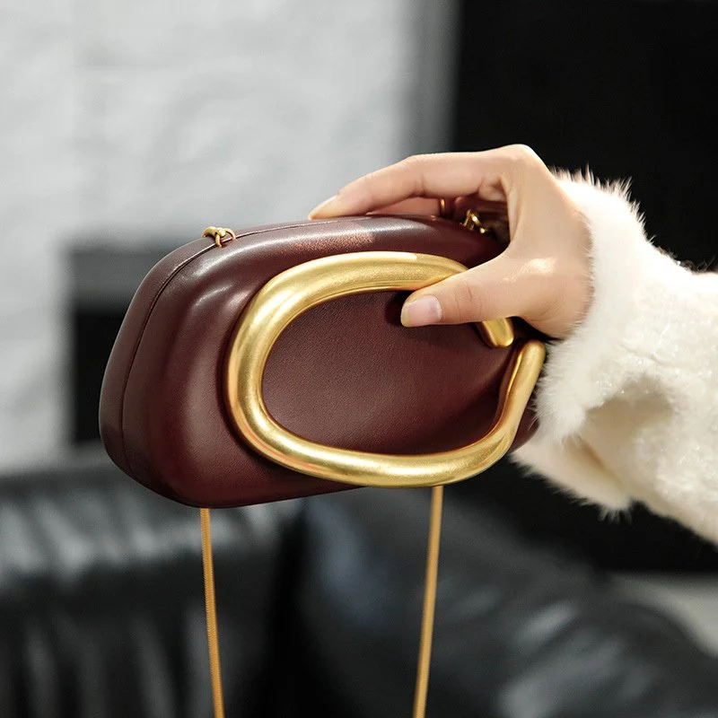 Luxury Vintage Box Clutch - Leather Evening Shoulder Purse for Women
