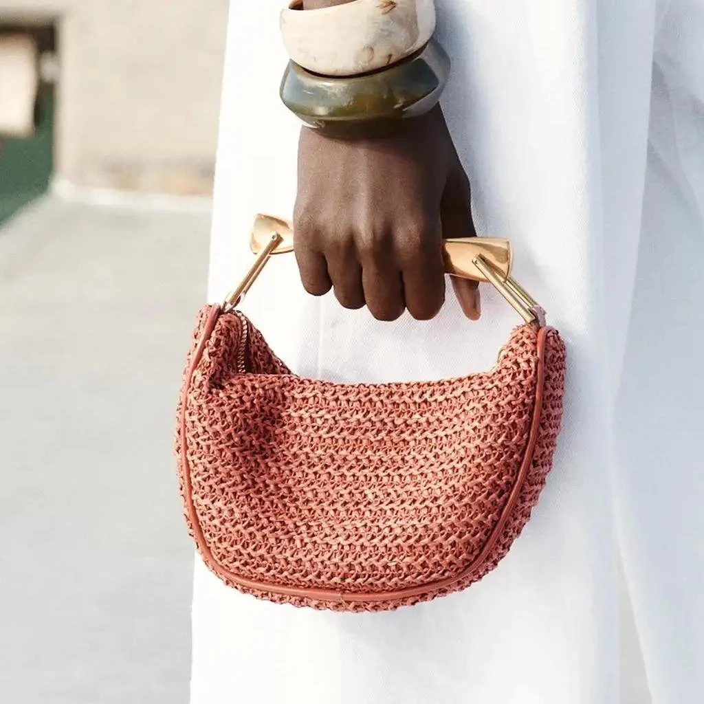 Summer Woven Straw Half-Moon Shoulder Bag