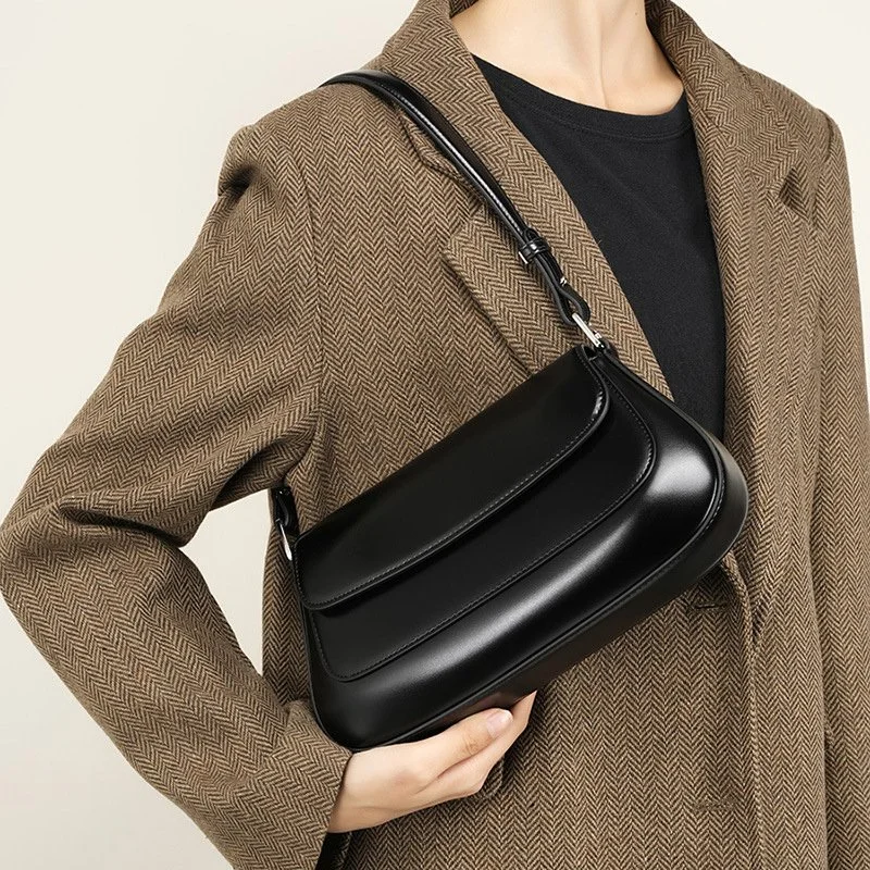 Vintage Genuine Leather Underarm Shoulder Bag for Women - Soft Cowhide