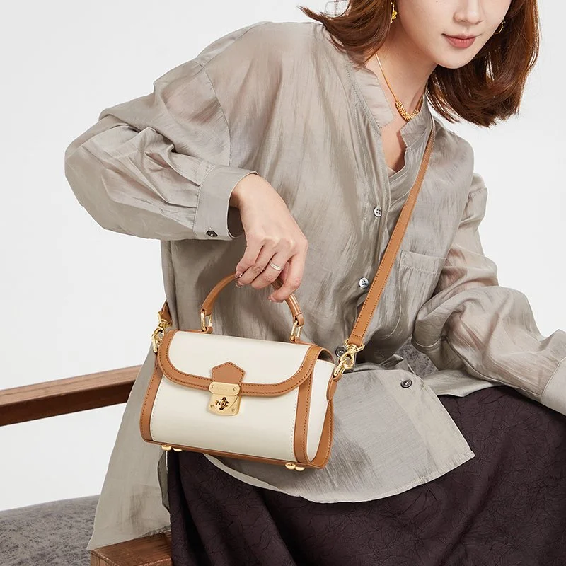 Elegant Two-Tone Split Leather Crossbody Bag for Women