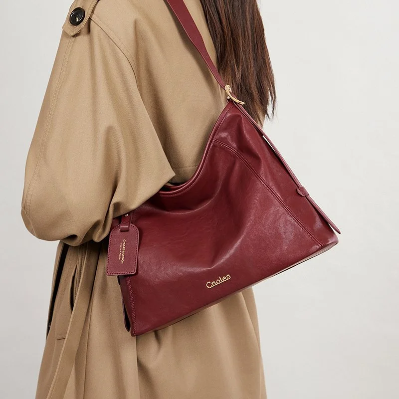 Elegant Women's Leather Bucket Shoulder Bag – Soft Split Cowhide Hobo Purse