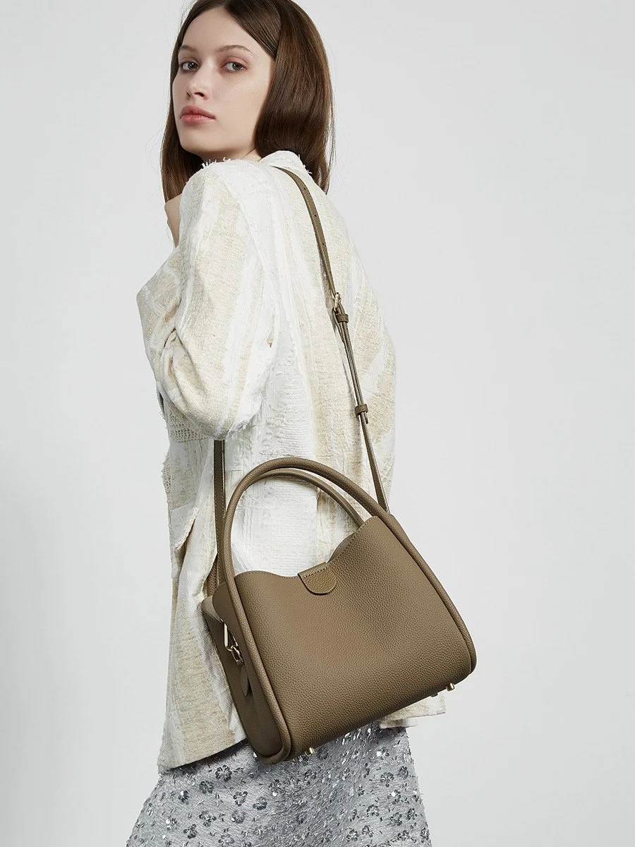 Luxury Blue Genuine Leather Bucket Bag