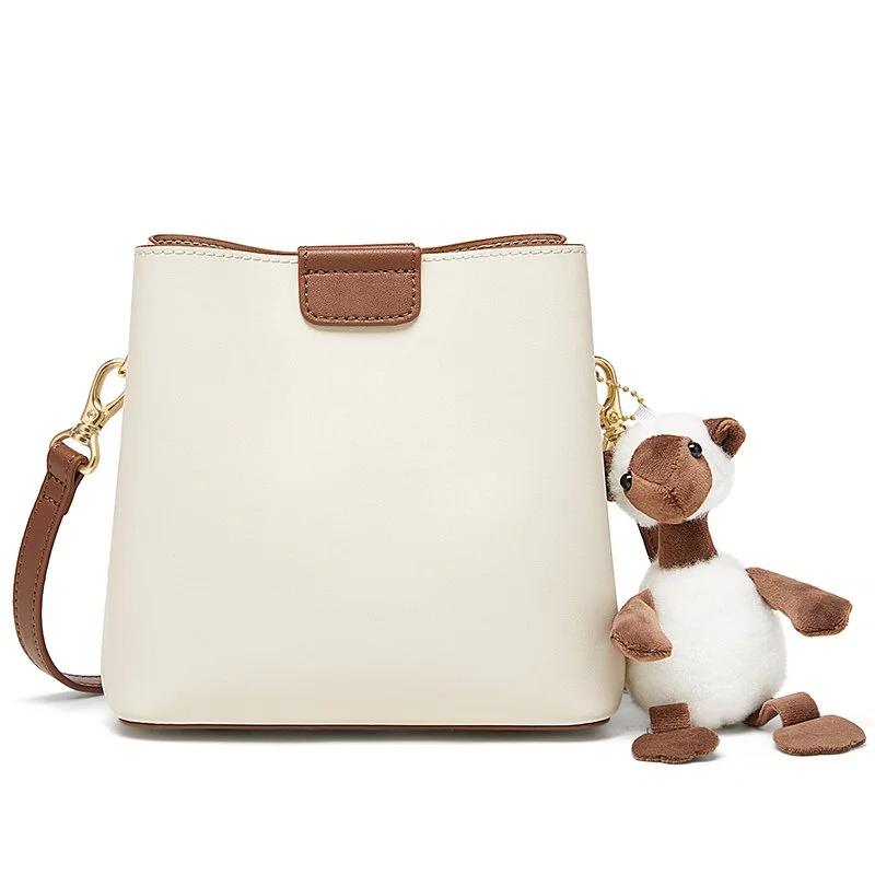 Retro Bucket Shoulder Bag - Bold Color Block Crossbody Purse for Women