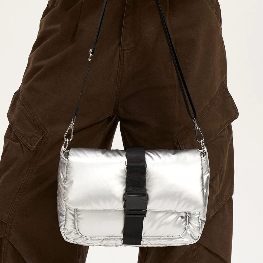 Fashion Silver Square Puffer Bag - Stylish Crossbody for Women