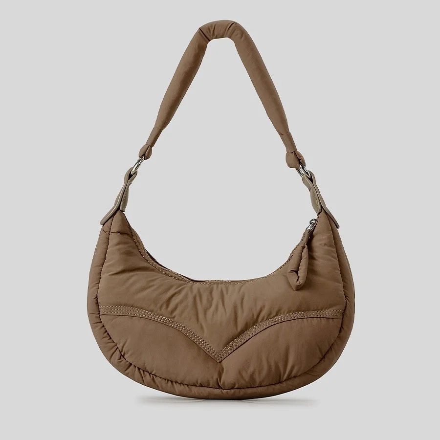 Soft Quilted Nylon Half-Moon Shoulder Bag – Casual Crossbody Tote
