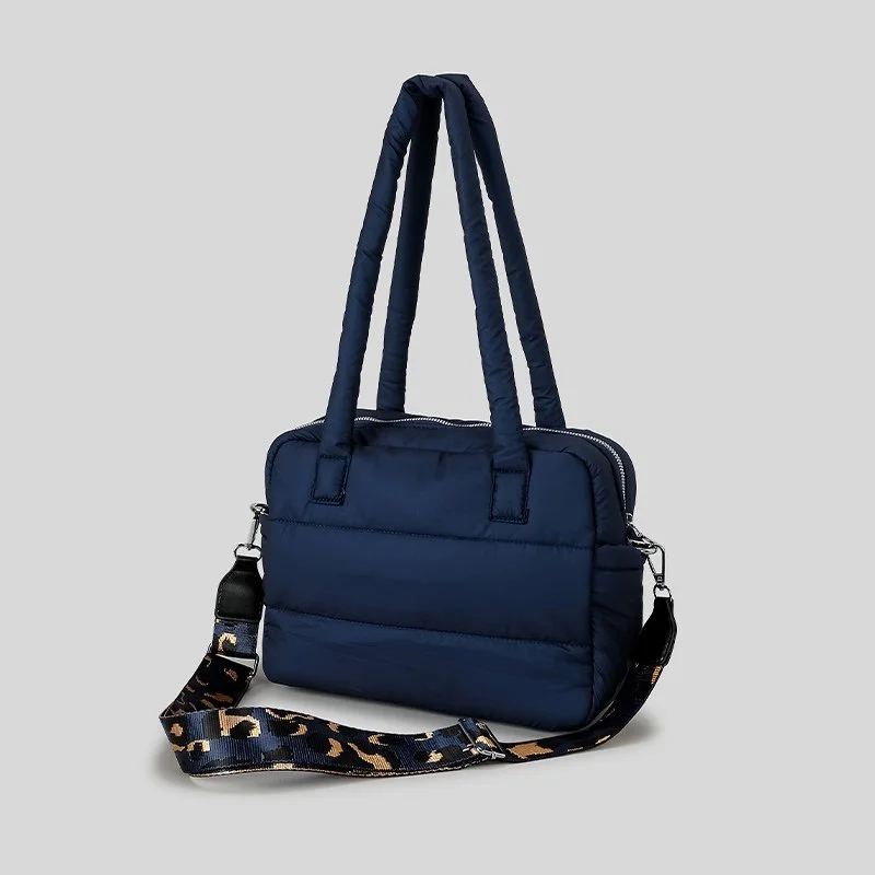 Casual Quilted Nylon Puffer Shoulder Bag with Wide Strap – Soft Crossbody Tote
