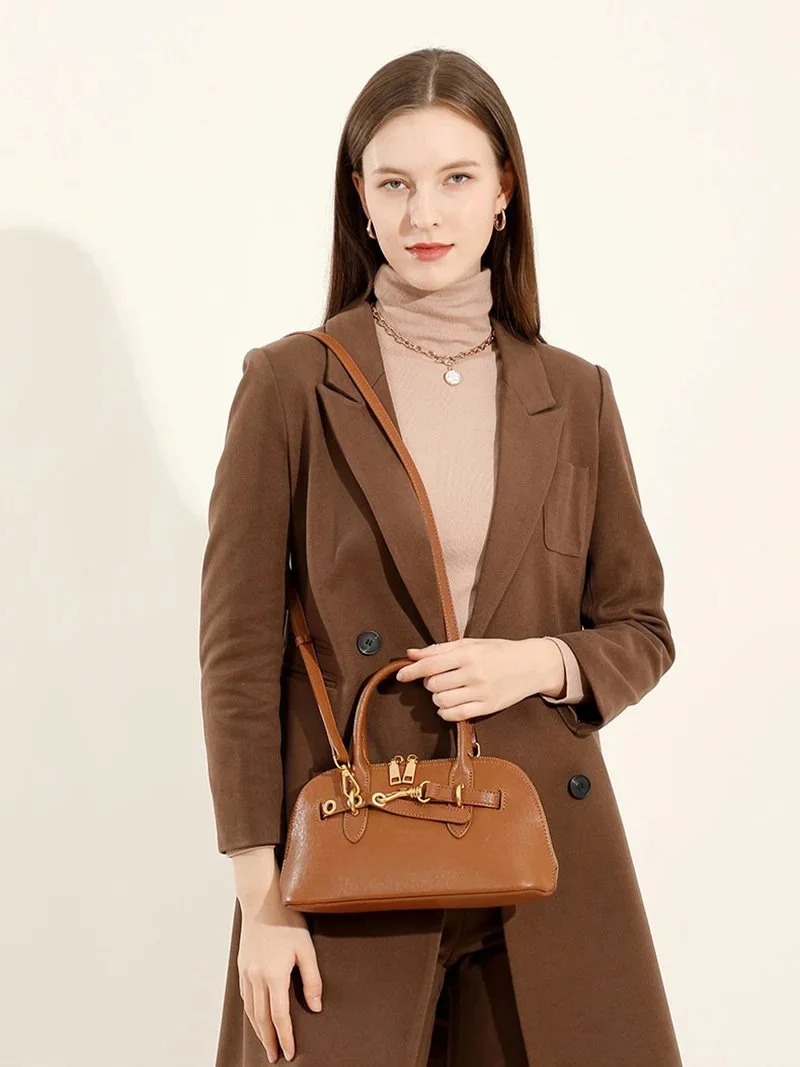 Women's Retro Genuine Leather Crossbody Shell Bag – Elegant & Timeless