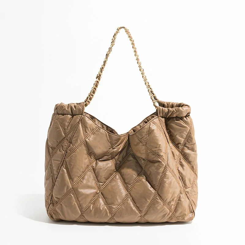 Chic Quilted Nylon Shoulder Bag - Stylish Large Capacity Tote
