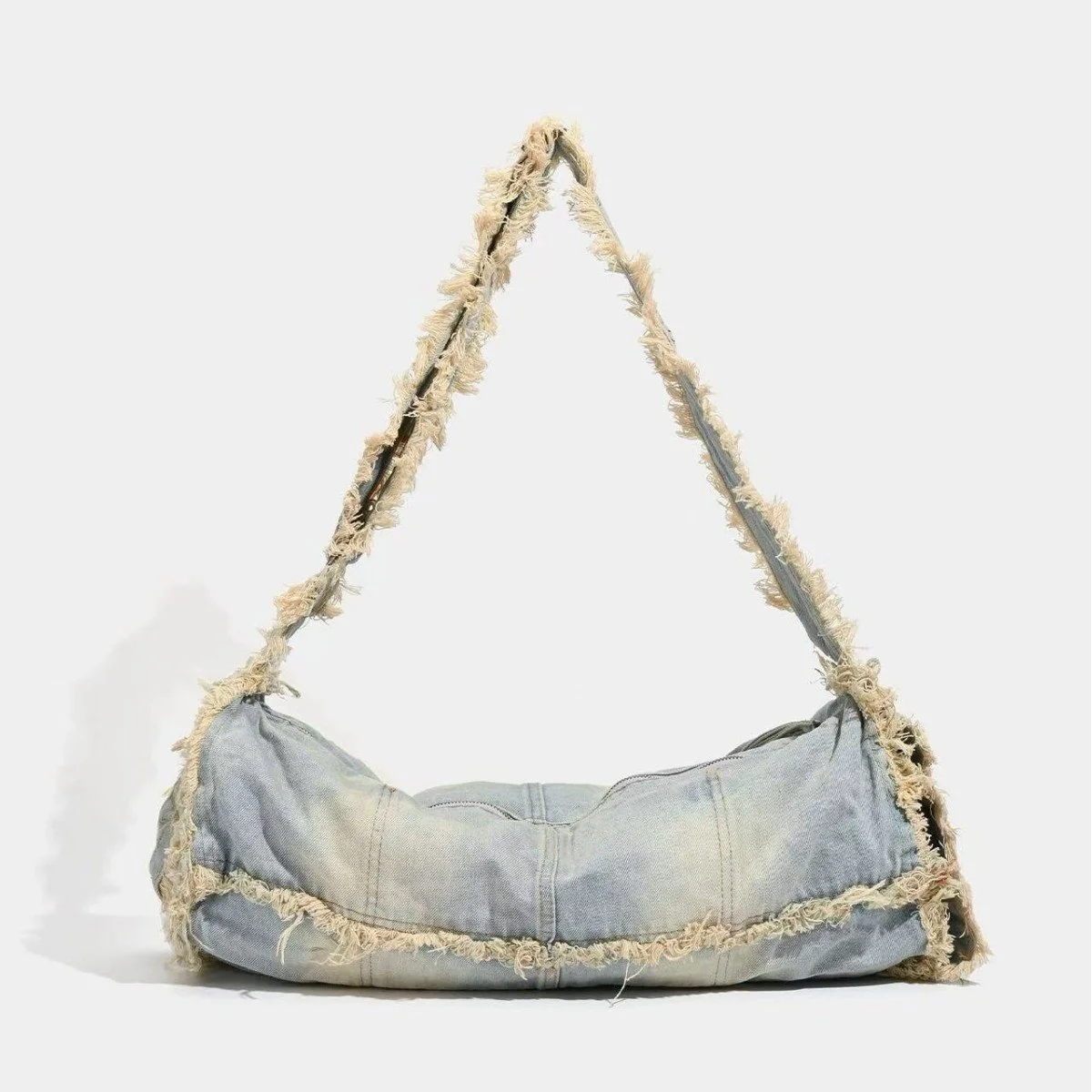 Retro Tassel Denim Shoulder Bag - Stylish Embroidered Crossbody Tote