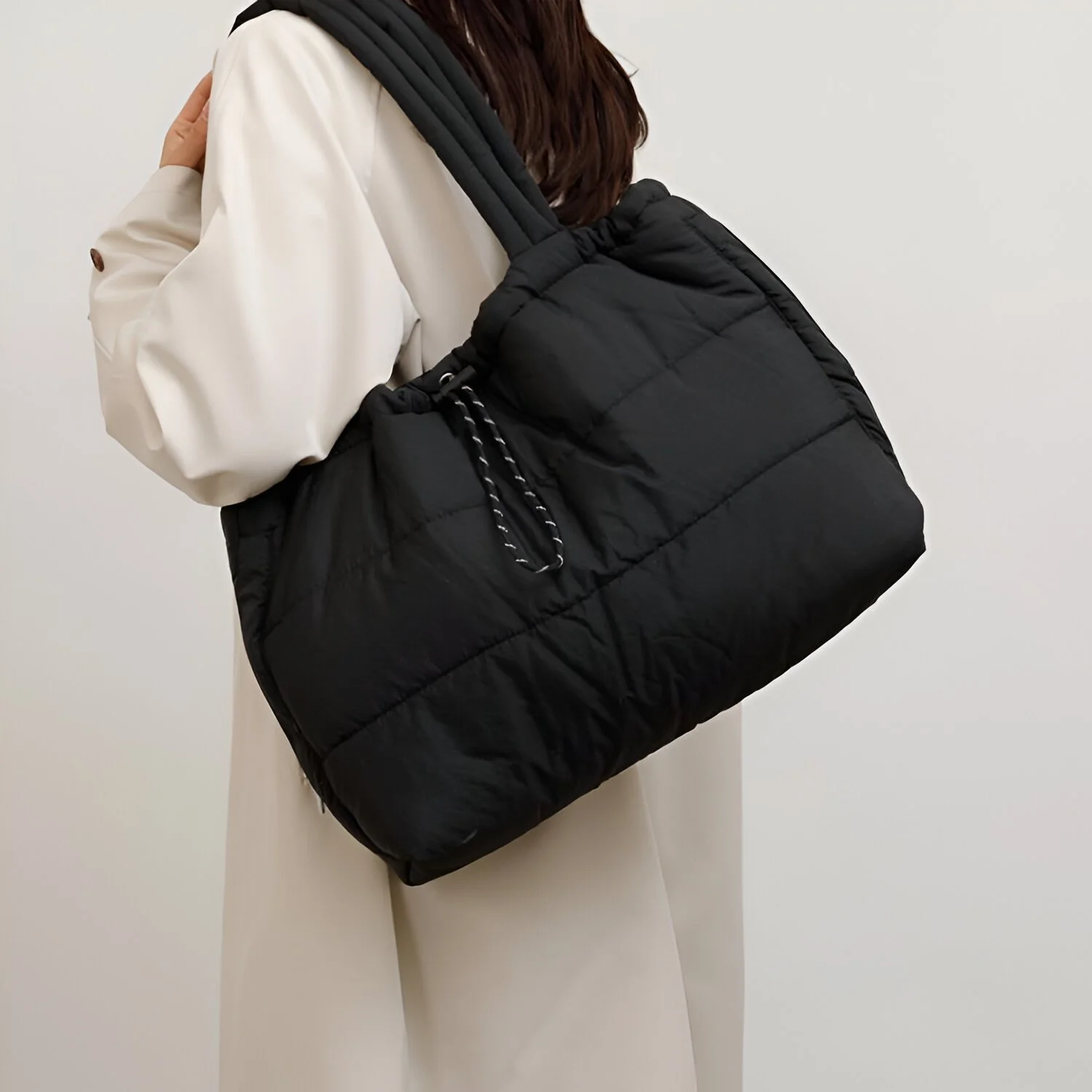 Large Capacity Padded Tote Bag - Stylish Cotton Shopping Handbag