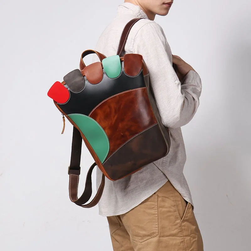 Vintage Contrast Leather Backpack