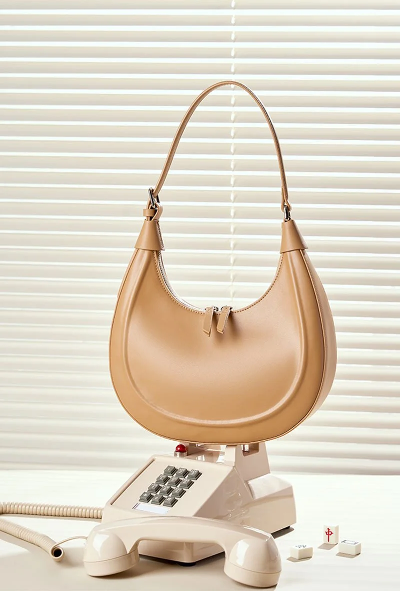 Luxury Half Moon Cowhide Shoulder Bag