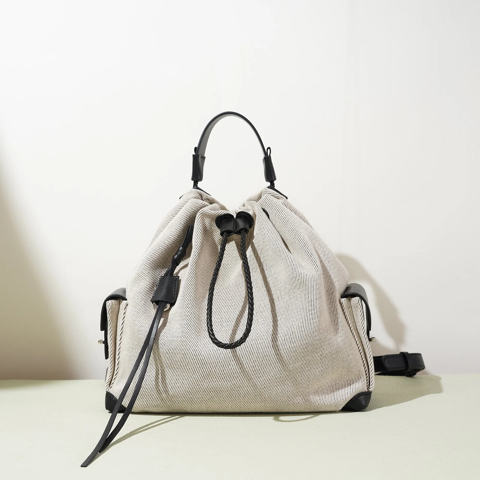Denim Drawstring Backpack – Stylish, Spacious Shoulder Duffle for Daily Use