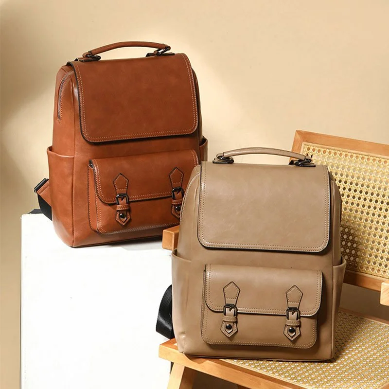 Vintage Leather Backpack – Large Capacity Student & Travel Bag
