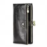 Elegant Genuine Leather Women’s Long Wallet with Metal Frame & Coin Pocket