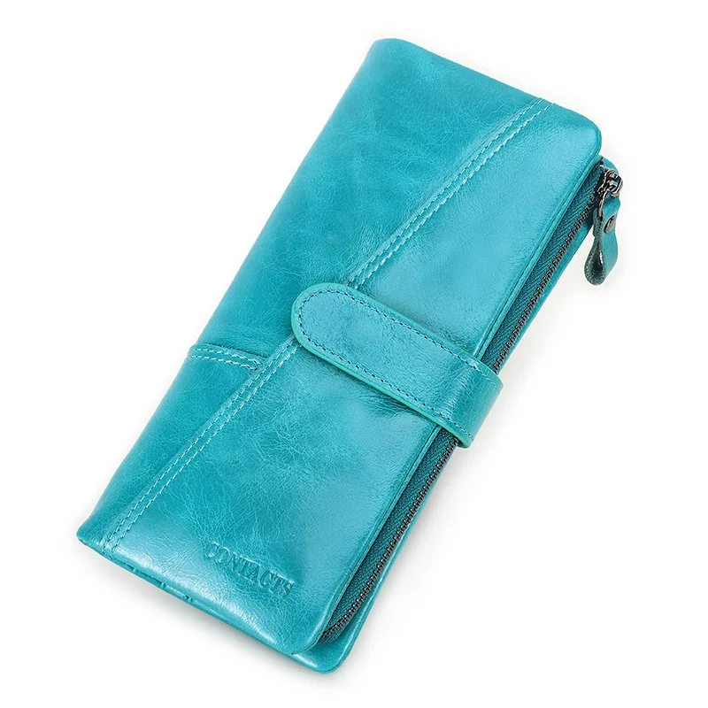 Elegant Long Leather Clutch Wallet with Zipper & Card Holder