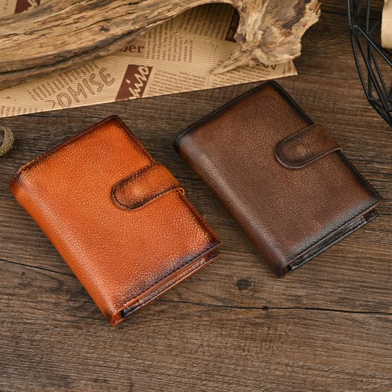 Men's Genuine Leather Short Wallet - Classic Retro Cowhide Card & Coin Holder