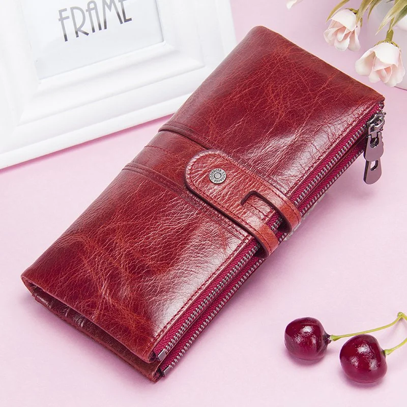 Genuine Leather Long Wallet – Card Holder, Coin Purse & Phone Pocket