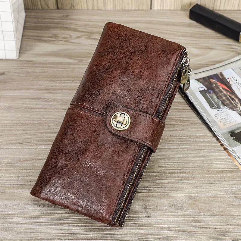 RFID Blocking Genuine Leather Long Clutch Wallet with Card & Coin Holder