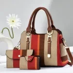 Luxury Striped Women's Tote & Wallet Set