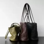 Vegetable Tanned Cowhide Leather Bucket Bag – Handwoven Casual Shoulder Bag