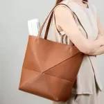 Large Capacity Retro Leather Tote Bag - Foldable Geometric Bucket Shoulder Bag