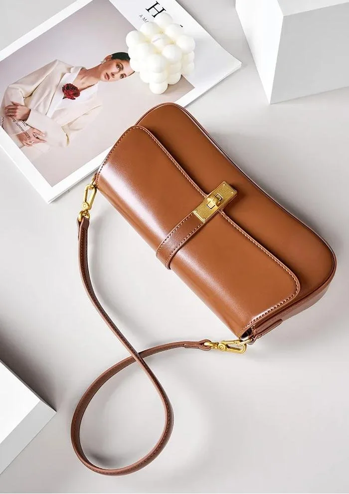 Stylish Women's Genuine Leather Baguette Shoulder Bag