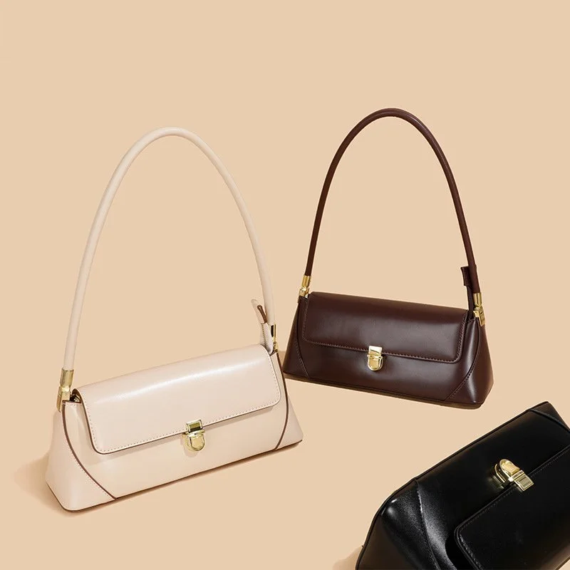 Elegant Genuine Leather Women’s Commuter Armpit Baguette Shoulder Bag