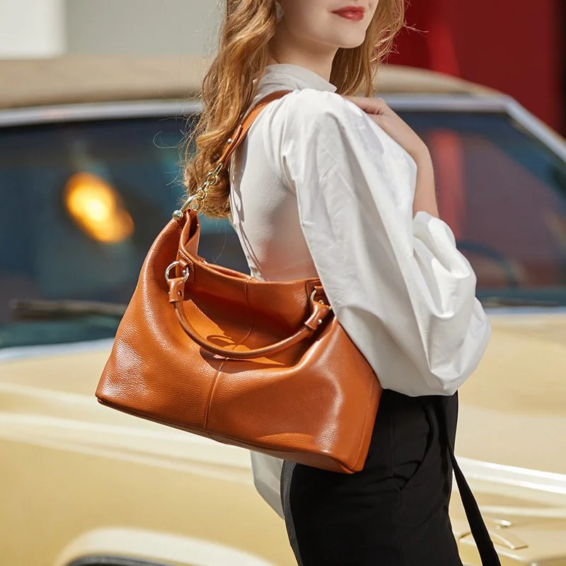 Large Capacity Top Layer Cowhide Leather Crossbody Shoulder Bag for Women