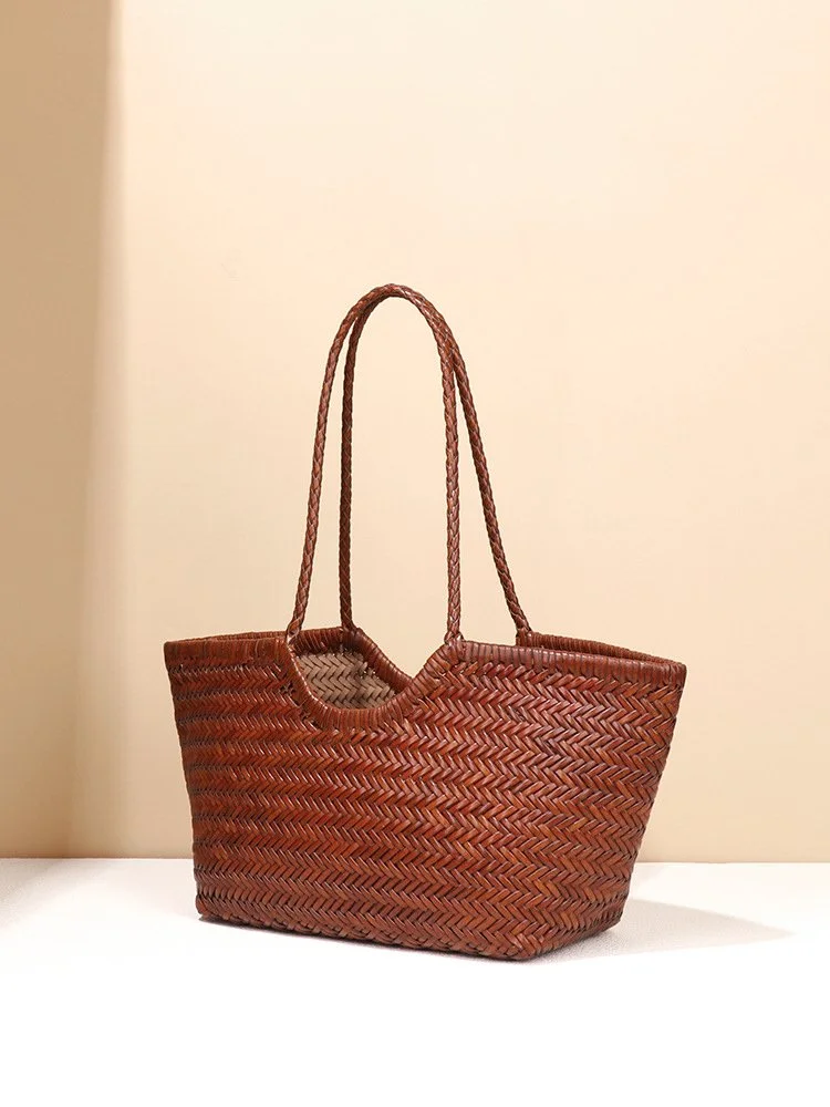 French Retro Woven Leather Tote Bag