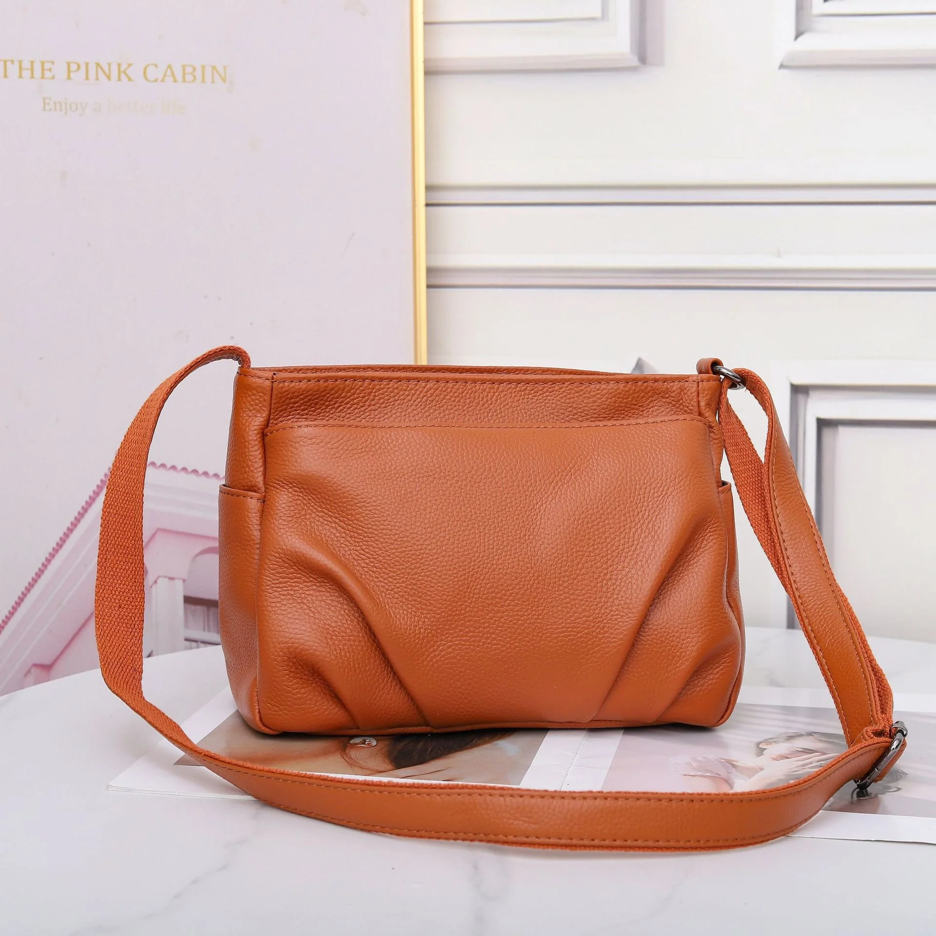 Genuine Cowhide Leather Shoulder Bag - Large Convertible Tote