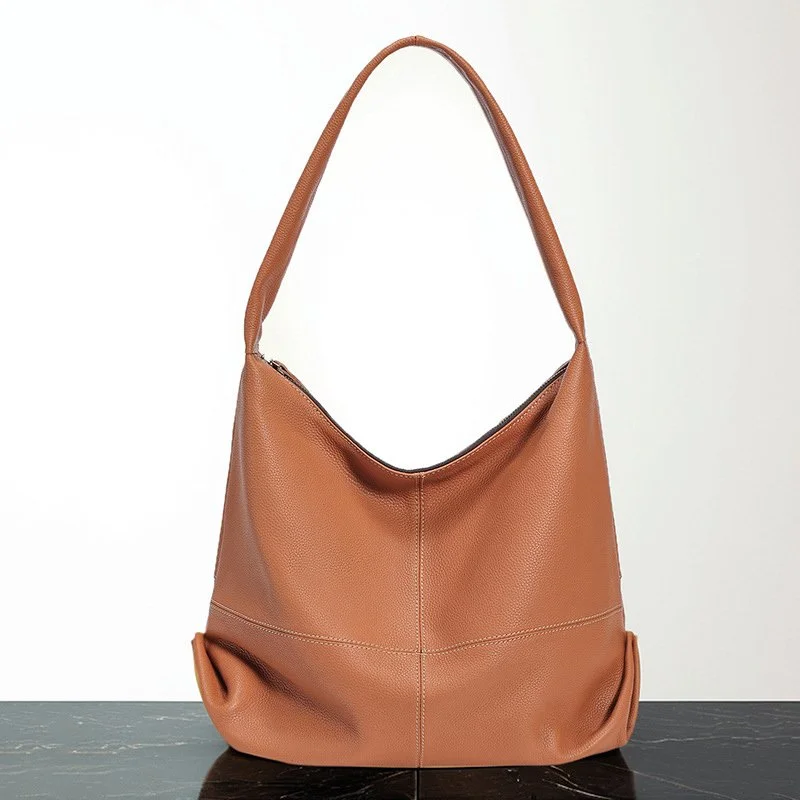 Genuine Leather Hobo Shoulder Bag for Women – Oversized Tote Handbag