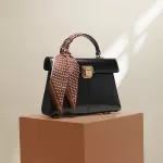 Luxury Genuine Leather Crossbody Handbag with Scarf Accent