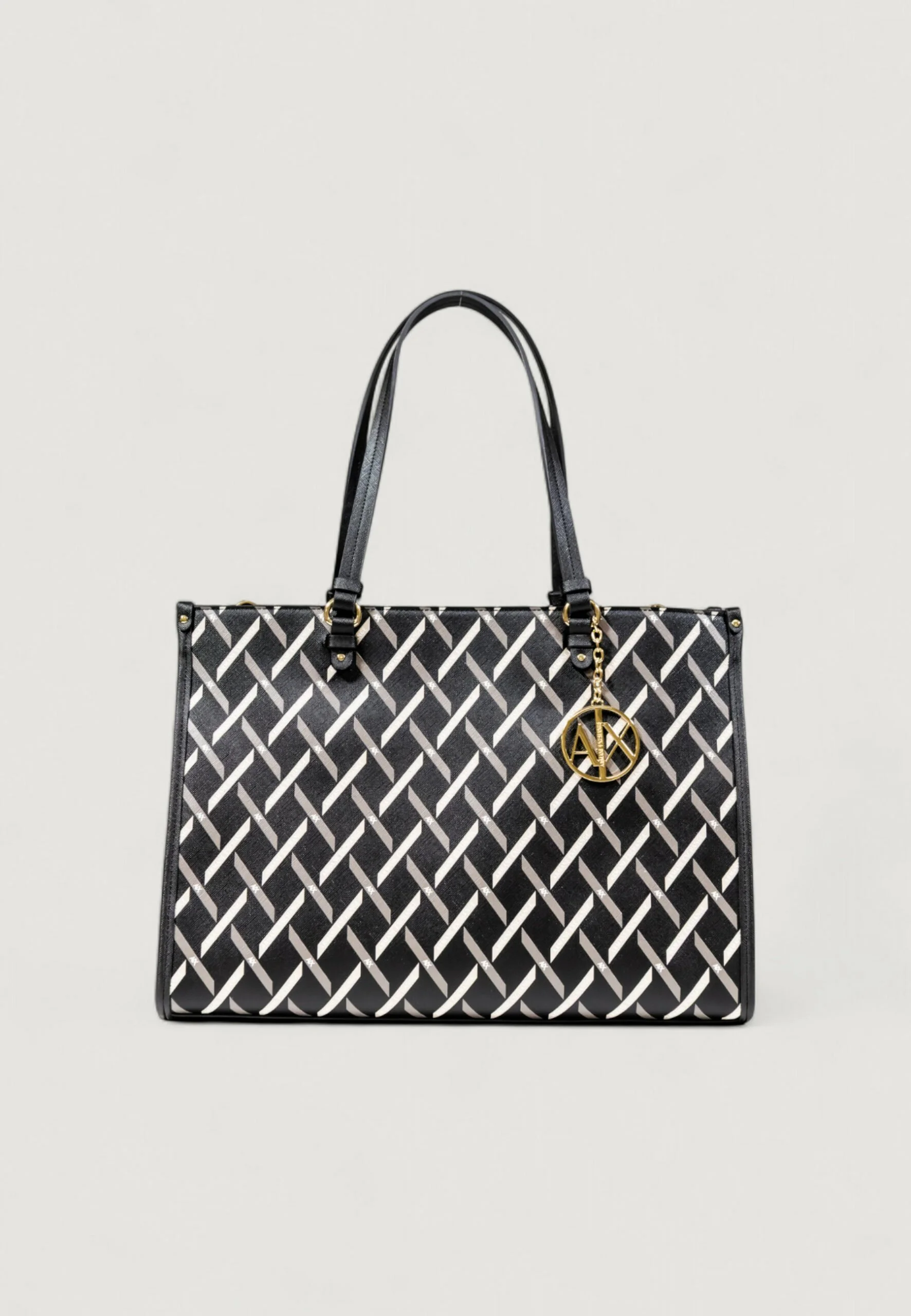 Armani Exchange Women's Black Printed Handbag with Shoulder Strap