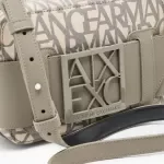 Armani Exchange Women’s Beige Print Shoulder Bag with Zip Closure