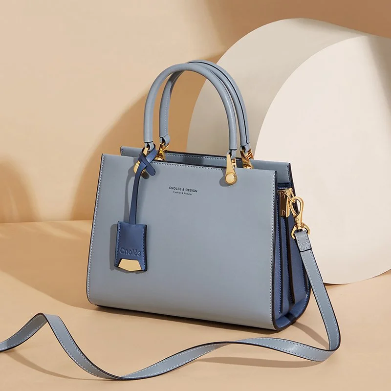 Luxury Blue Leather Top Handle & Shoulder Bag for Women