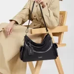 Genuine Leather Shoulder Bag with Dual Side Pockets for Women