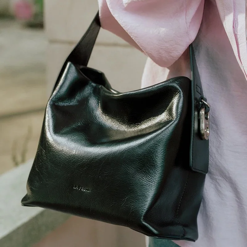 Women's Luxury Leather Bucket Crossbody Shoulder Bag