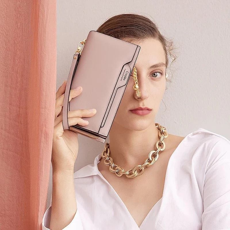 Fashionable Long Envelope Wallet - Soft Leather Clutch with Coin Purse