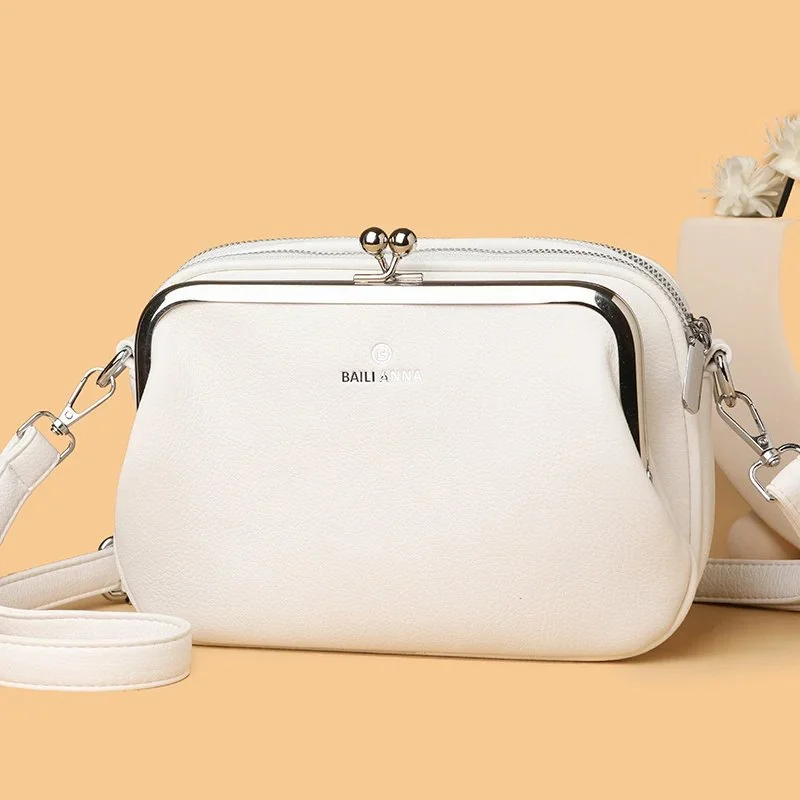 Elegant Soft Leather Crossbody Shoulder Bag with Multiple Pockets