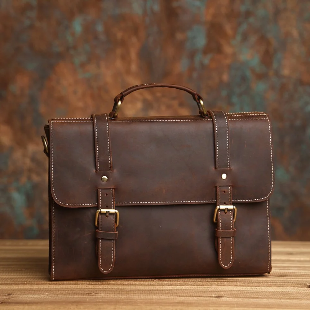 Genuine Leather Men's Retro Briefcase – Versatile & Durable Laptop Bag