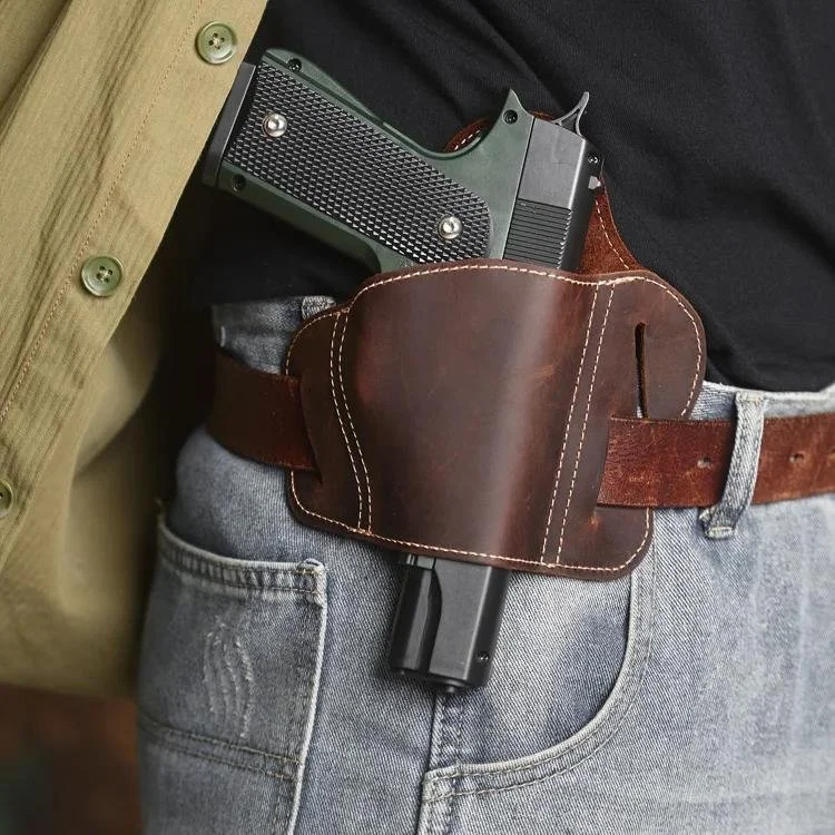 Genuine Leather 1911 Pistol Belt Holster - Exposed Carry