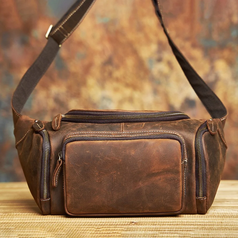 Men's Genuine Leather Waist & Chest Bag with Multi Pockets