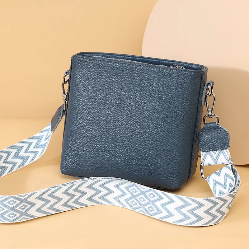 Elegant Genuine Leather Crossbody Bag for Women with Wide Strap