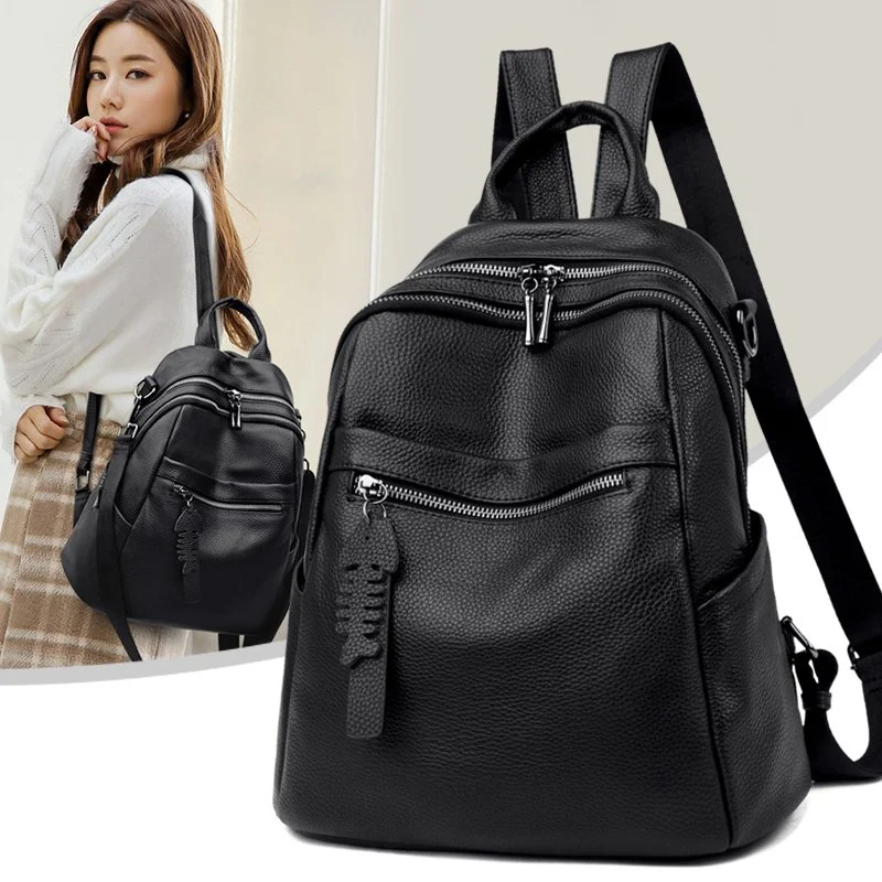 Women's Real Leather Backpack Casual Large Capacity Travel Rucksack