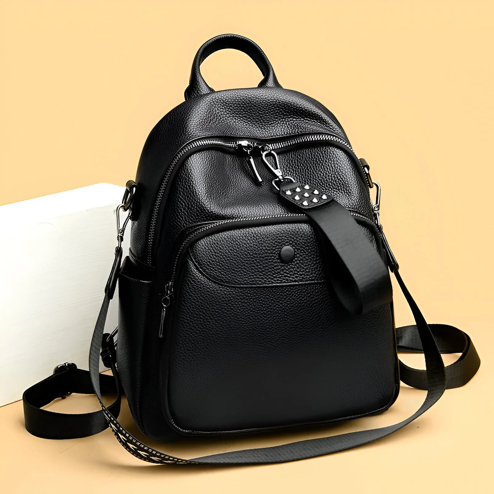 Stylish Real Leather Backpack for Women – High Capacity Travel & School Bag
