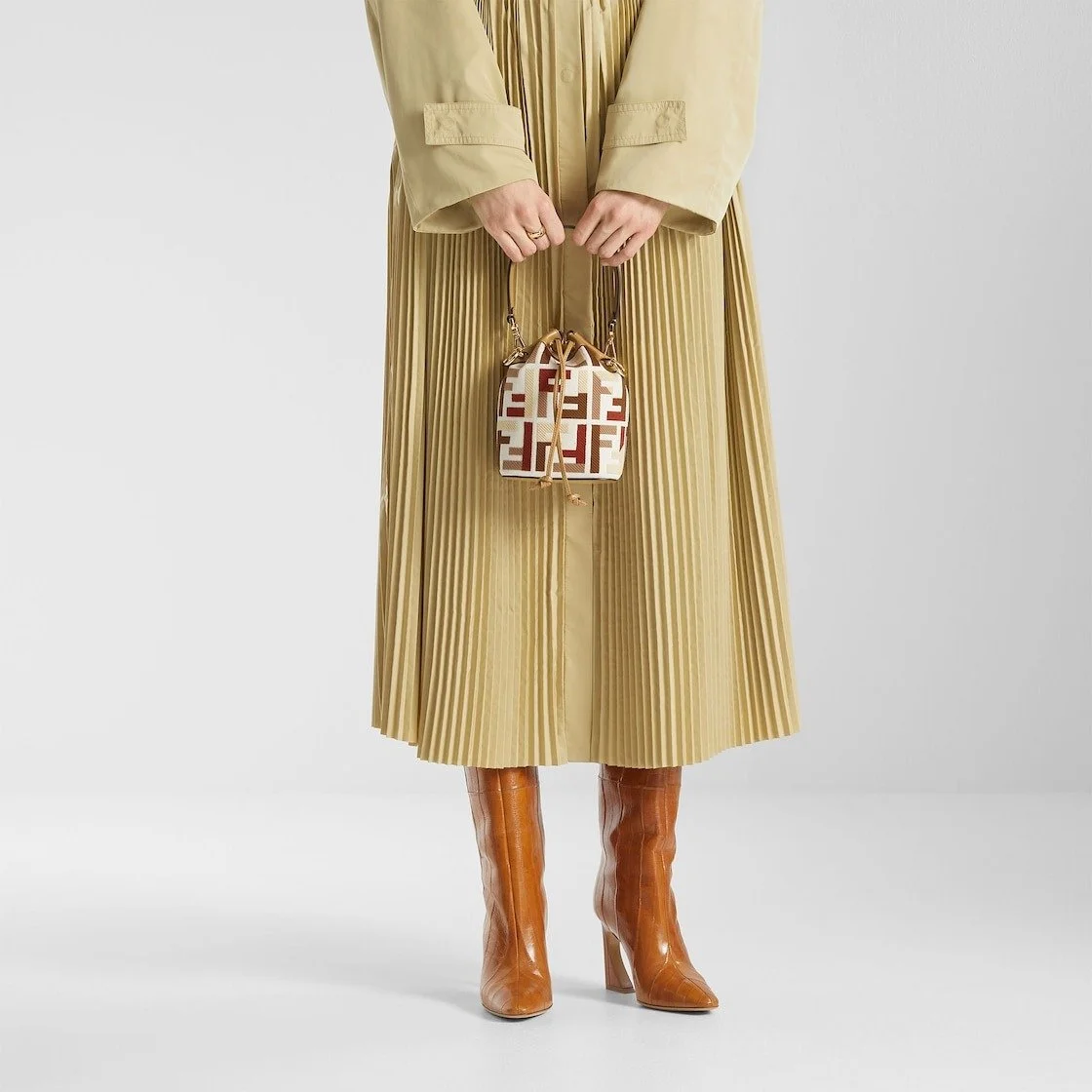 Fendi Mon Tresor Mini Bucket Bag with Multicolour FF Embroidery