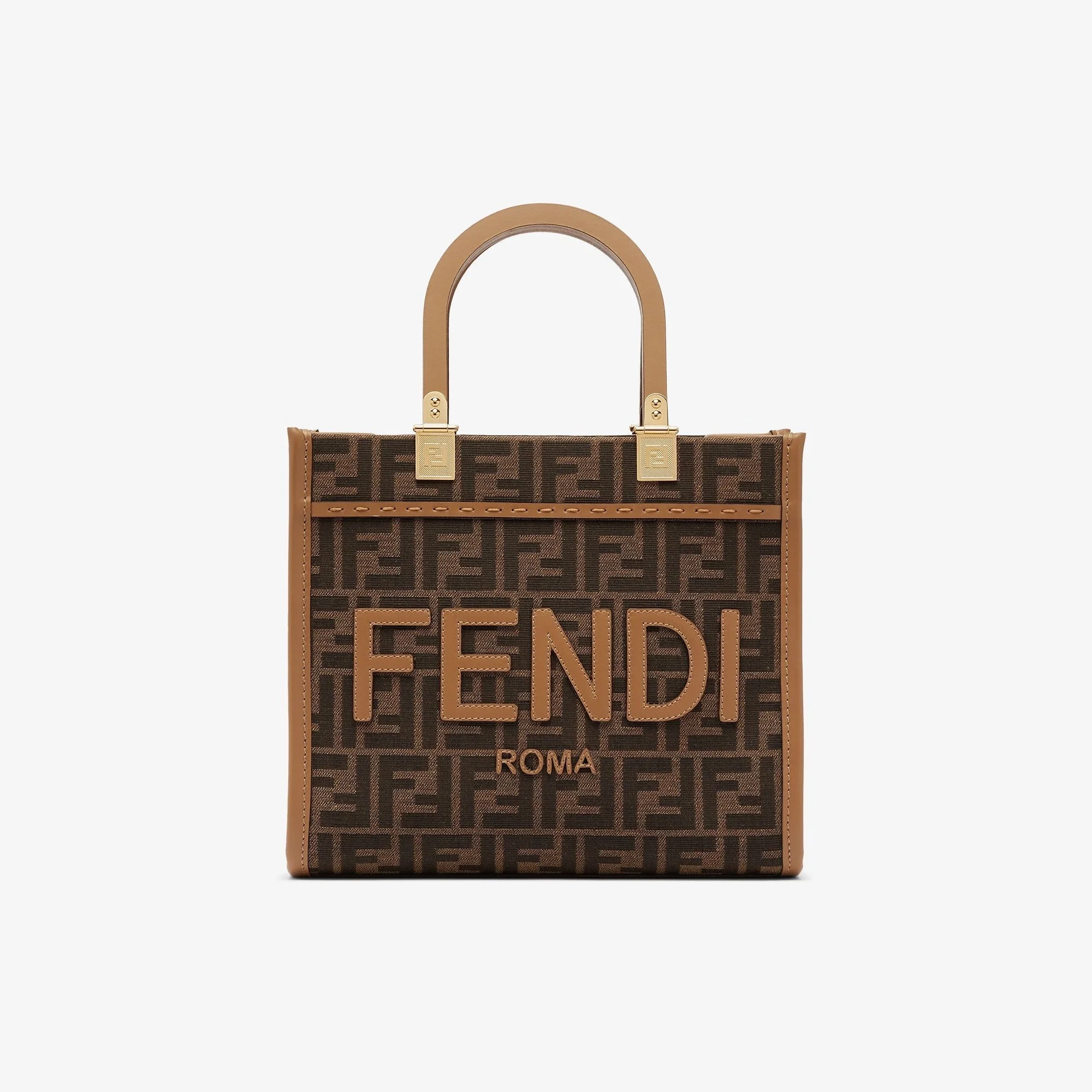 Fendi Sunshine Small Brown FF Jacquard Fabric Bag